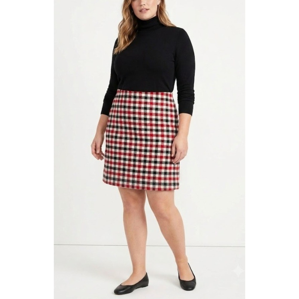 Talbots Plaid A-Line Skirt size 16W Red Wool Blend Holiday Preppy